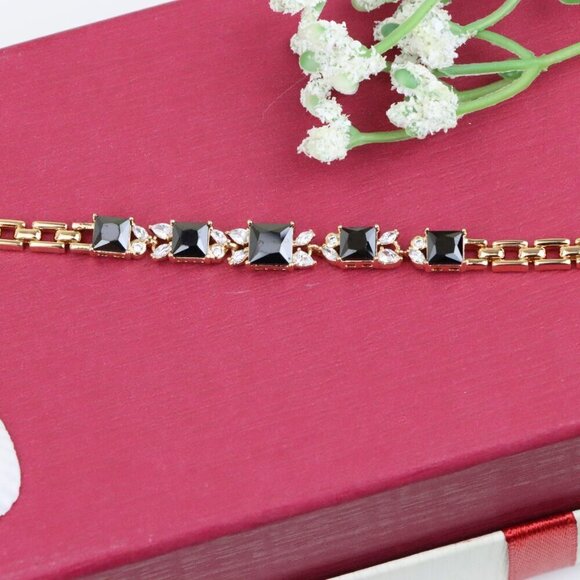Elegant Rose Gold Bracelet with Black Square Stones and Sparkling CZ, XPBL0708 - Picture 10 of 12